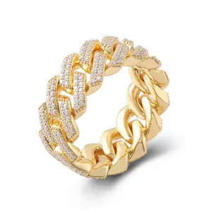 Corrente cubana, hip hop, estilo corrente 18k, ouro amarelo, full diamante, dubai, anel de casamento