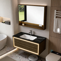 Meuble-lavabo mural moderne avec éclairage LED intégré, lavabo design aux lignes architecturales et style contemporain