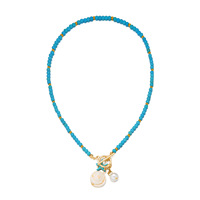 Nouveau Collier Bohème Plaqué Or avec Perles Turquoises Colorées, Coquillages et Pendentifs Étoiles – Vente en Gros Transfrontalière