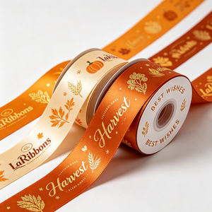 Customised Gold Foil Satin <b>Ribbon</b> Glitter Hot Stamp Logo Spool Type for Harvest Gifts Decoration 10 Yards Roll - Product Image 6