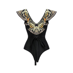 Costume da Bagno Intero di Lusso 2026 per Signore, Elegante Bikini Vintage Nero e <span class=keywords><strong>Oro</strong></span>, Abito Lungo da Bagno per Vacanze Femminili - Product Image 4
