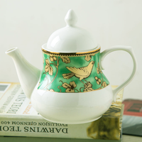 Ensemble de théière de luxe mat britannique de conception originale de porcelaine fine d'os classique verte avec le réchauffeur