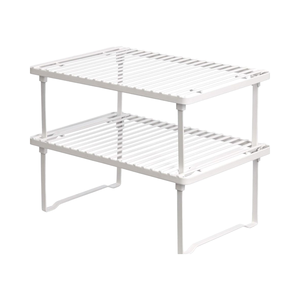 Estantes de almacenamiento de cocina de metal sostenible apilables de doble nivel tipo de pie moderno básico platos 12,5 "L X 8" D X 4,5 "H blanco - Product Image 1