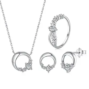 Günstige Großhandel 925 Sterling Silber Halskette Ring Ohr stecker Ohrringe Set Hochzeit Accessoires Schmuck Sets