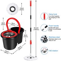 Ensemble serpillière rotative en microfibre durable et seau avec manche télescopique pour nettoyage humide et sec des sols, serpillière rotative à 360°