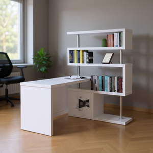 Bureau blanc avec support d'affichage, design moderne et minimaliste, bureau informatique pour usage professionnel, autoportant, assemblage requis - Product Image 2