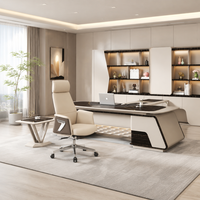 Ensemble de bureau de direction en forme de L, table artistique moderne avec armoire latérale, éclairage LED pour projet de bureau