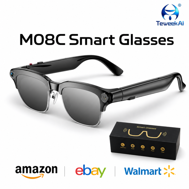 M08C Smart Video Recording Glasses 8MP Photo Capture Wireless File Transfer Open Ear Speaker Calls Travel Wholesale IPX4 Water