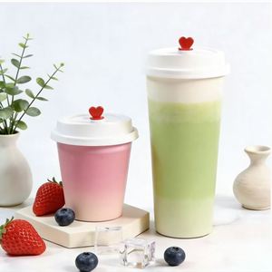 Vasos Desechables Biodegradables Ecológicos de PP Reciclado de Grado Alimenticio con Logotipo Personalizado, Tapas en Forma de U para Bebidas Frías y Café, 12oz 16oz - Product Image 1