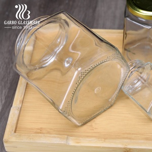 Hexagon Shape Clear Glass Honey Jar For Jam Jelly 50ml 70ml 100ml 300ml 750ml Kitchen Storage Glass Jars With Gold Lid