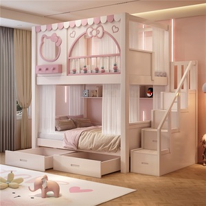<span class=keywords><strong>Lit</strong></span> superposé princesse moderne de luxe en bois massif durable pour filles avec double tiroir et armoire-escalier, ensemble de <span class=keywords><strong>lit</strong></span> pour enfant <span class=keywords><strong>fille</strong></span> - Product Image 4