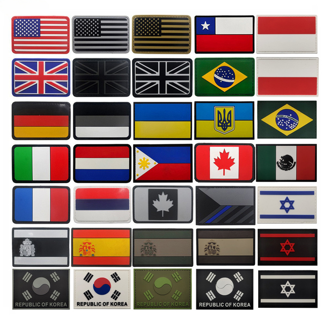 PVC Rubber National Flag Patches with Hook Loop Fastener UK Germany France USA Italy Canada Russia Spain Israel Korea