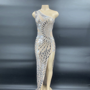 AD1352 Kimshein mujeres nueva llegada Excellente Abiti Da Cerimonia transparente malla agujero diamante lentejuelas Casual vestido de fiesta - Product Image 5