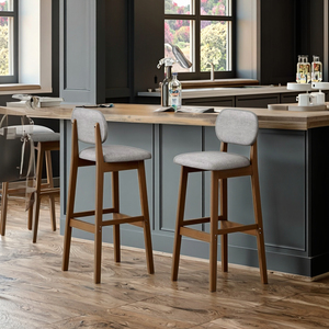 Sedia da Bar in Legno Massello dal Design Moderno Sgabello Alto per Uso Domestico con Schienale per Isola Cucina Bancone Cassa e Reception - Product Image 6