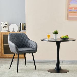 Bắc Âu sang trọng màu xanh lá cây màu xanh xám da vải phòng khách ghế bành thiết kế nhung bọc Ghế ăn với chân kim loại - Product Image 5