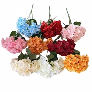 Multiple Color 5 Heads Silk Hydrangea Flower Artificial Hydrangea For Wedding Decoration