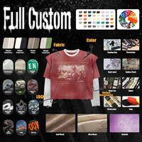 T-shirt homme coupe ample à manches longues, effet double couche, faux deux pièces, 240 g/m², en coton, imprimé graphique personnalisé, effet vieilli, lavé
