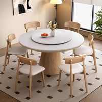 Gesinterter Stein Esstisch mit Drehteller Luxuriöser Wohnzimmer-Creme-Stil Hochwertiger Runder Esstisch und Stuhl-Sets
