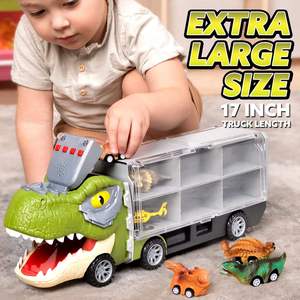 Camion Dinosaure pour Enfants, Véhicule Jouet à Tirer, Camion Transporteur de Dinosaures avec Musique et Lumières - Product Image 3