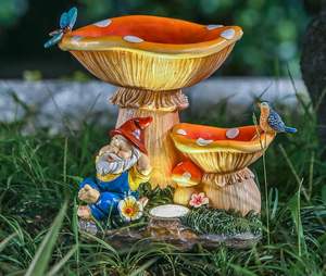 Gnome nain champignon lumière solaire mangeoire de bain d'oiseau ornements de jardin résine étanche - Product Image 4