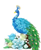 Blocchi da Costruzione a Forma di Pavone, Blocchi Artistici Simulati con Fiori, Giocattolo Decorativo Pavone Blu, Vendita all'Ingrosso OEM