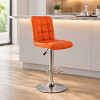 Tabouret de bar moderne en cuir PU avec dossier rembourré matelassé, hauteur réglable, base pivotante chromée pour café, cuisine, bar