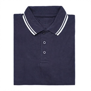 Camisa de Manga Corta Azul Marino para Hombre con Cuello con Ribete Blanco, Cierre de Botones, Estilo Casual, Tejido de Punto, 100% Algodón, Corte Regular - Product Image 1
