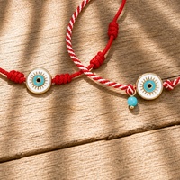 Bracelet porte-bonheur Go2boho en fil de nylon rouge, œil maléfique rond, plaqué or 18 carats, géométrique, bohème, bijoux cadeau