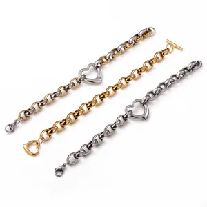 fine jewelry Stainless steel heart design chain bracelet dainty 18k gold heart silver woman jewelry