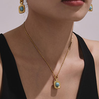 CAIOOCHE Offre Spéciale Ensemble de Bijoux Classique en Acier Inoxydable avec Pierre Turquoise, Collier, Bague, Boucles d'Oreilles et Chaînes Unisexe