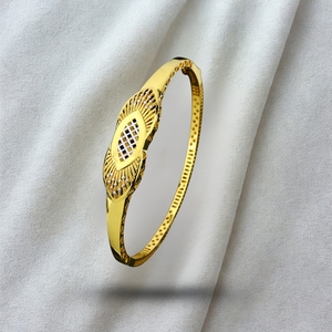 Gold Finish Designer <b>Bangle</b> with Central Geometric Motif and <b>Fine</b> Cutwork Elegant Lightweight Jewelry for Women Wedding Festive - Product Image 1