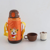 500ml enfants thermos tasse en acier inoxydable dinosaure flacons sous vide enfants mignon bouteille d'eau thermique gobelet avec paille et sac