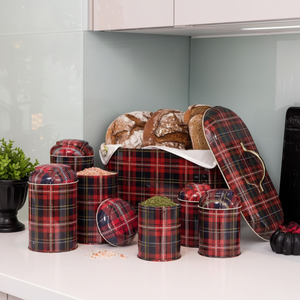Kontensan 7 Pcs Round Tin Box Kitchen Set with Dome Lid and Plaid Design - Product Image 3