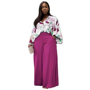 E0110ME16 Hochwertiges Übergrößen-Set mit Blumenmuster, Workout-Hose mit Weitem Bein, 2-teiliges Damen-Outfit, Sehe Fashion - Product Image 2