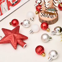 Ensemble de 30 boules de Noël rouges, blanches et argentées, ornées de paillettes, à facettes et côtelées, pour décorer le sapin