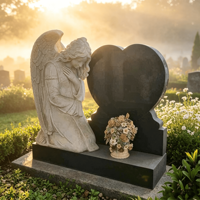 Lápida de Granito Negro Personalizada con Forma de Corazón de Ángel para Tumbas, Monumento Europeo para Cementerio