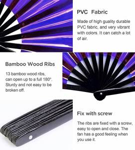 High Quality PVC Bamboo Handheld Fan Carved Technique Large Size Classic Personalized Logo for Festivals Raves Weddings Parties - Product Image 3