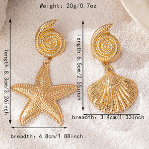 Pendientes de Alta Calidad Chapados en Oro para Amantes y Amigos, Pendientes de Joyería de Moda con Conchas y Estrellas de Mar para Mujer - Product Image 6