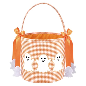 Cestas de Halloween Personalizadas con Volantes y Nombre Personalizado, Bolsas de Lona a Cuadros para Dulces, Cestas de Calabazas Bordadas Coloridas - Product Image 1