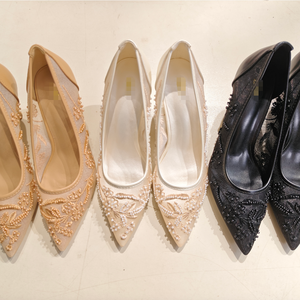 F1045 ZA Scarpe da <span class=keywords><strong>Donna</strong></span> Eleganti con <span class=keywords><strong>Tacco</strong></span> Alto, Scarpe da Sposa Ricamate, Scarpe da Cerimonia, Nero Bianco Kaki con Perline, Tacchi da Sposa - Product Image 2