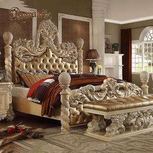 Ensemble de meubles de chambre à coucher en bois massif antique de haute qualité, lit en cuir classique royal européen, personnalisation personnalisée - Product Image 2