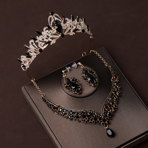 Mariée <span class=keywords><strong>couronne</strong></span> casque noir Grand mariage bijoux trois pièces ensemble pour dix-huit ans adulte femmes cadeau d'anniversaire <span class=keywords><strong>couronne</strong></span> - Product Image 1