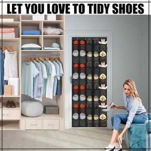 40 Pocket Over The Door <b>Shoe</b> Organizer Black Hanging Mesh Rack For Closet Behind Door Storage With <b>Hook</b> Type Installation - Product Image 4