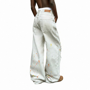 Nouveau <span class=keywords><strong>pantalon</strong></span> en jean tendance de marque, coupe droite ample, <span class=keywords><strong>blanc</strong></span> délavé, de haute qualité, avec trous et motif graffiti - Product Image 5
