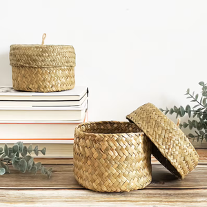 Haute qualité en gros jonc de mer vietnamien boîte de rangement ronde bambou matériel prix raisonnable pour boîtes à mouchoirs - Product Image 6