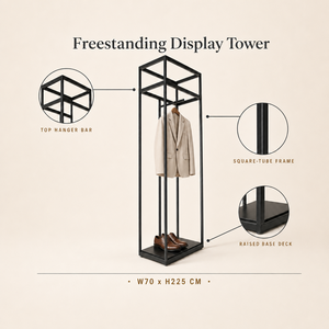 Présentoir autoportant en tube carré pour vêtements avec barre de suspension et plateau de base pour boutique, showroom et présentation en magasin - Product Image 2