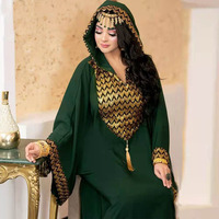 Robe midi élégante pour femme, été, perles, broderies, sequins, ourlet évasé, col en V, manches trois-quarts, pour le travail - Dongdaemun Rouge