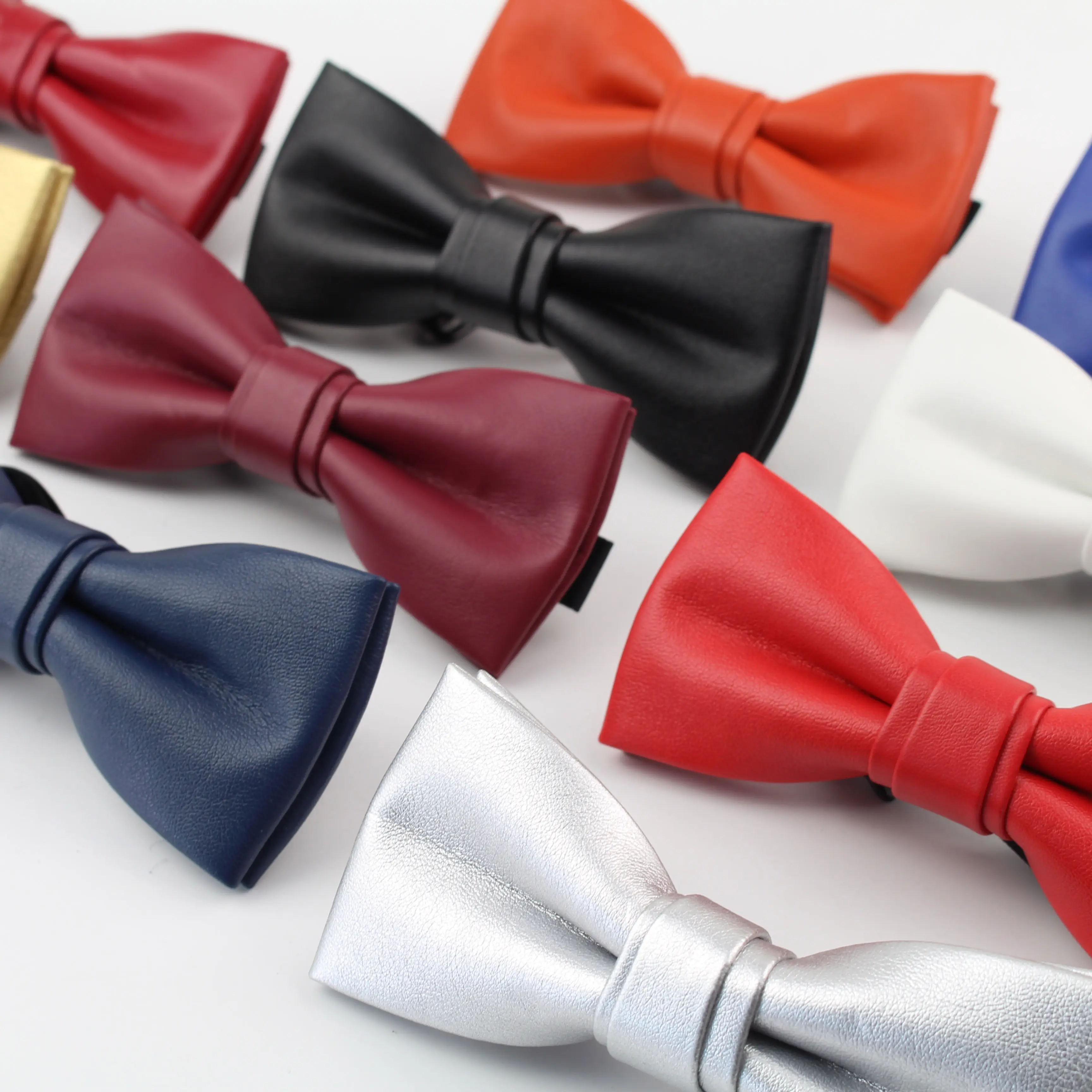 High Quality Classic PU Pattern Leather Ties Butterfly Wedding Party Bowtie Solid Color Plush Noble Bow Tie