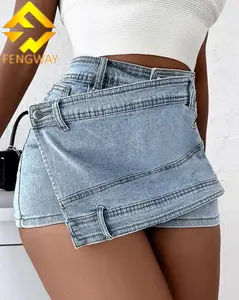 2024 New Design Irregular Denim Skort S-5XL Plus Size Women Clothing Summer High Waist A-Line Denim Shorts