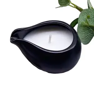 Nordic Black Empty Candle Vessel Custom Scented Ceramic Candle Holder Filled With Wax Spa Massage Candles
